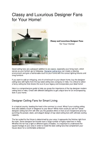 Classy and Luxurious Designer Fans for Your Home