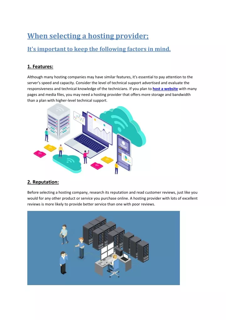 when selecting a hosting provider