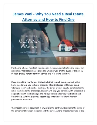 James Vani - Why You Need a Real Estate Attorney and How to Find One