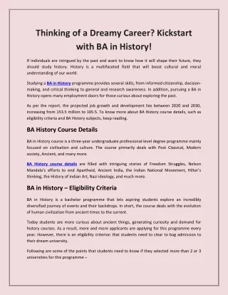 Thinking of a Dreamy Career? Kickstart with BA in History!