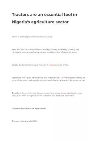 Tractors are an essential tool in Nigeria's agriculture sector