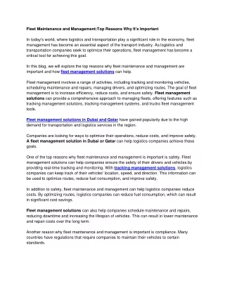 Fleet Maintenance and Management-Top Reasons Why It's Important