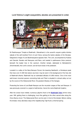 lord vishnu s eight swayambhu abodes