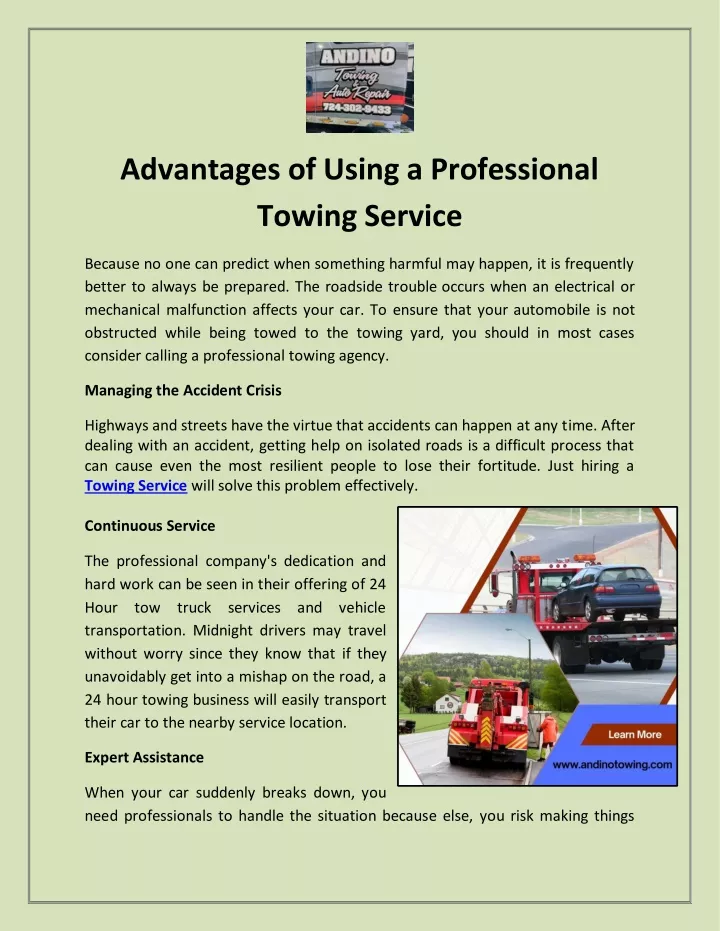 advantages of using a professional towing service