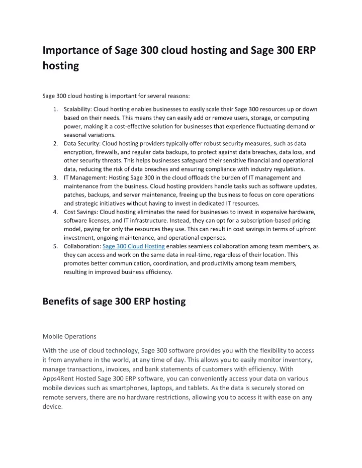 importance of sage 300 cloud hosting and sage