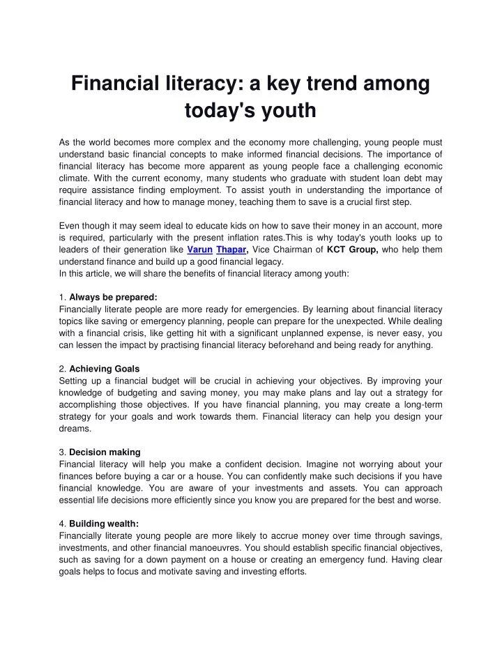 financial literacy a key trend among today s youth