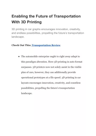 Enabling the Future of Transportation With 3D Printing