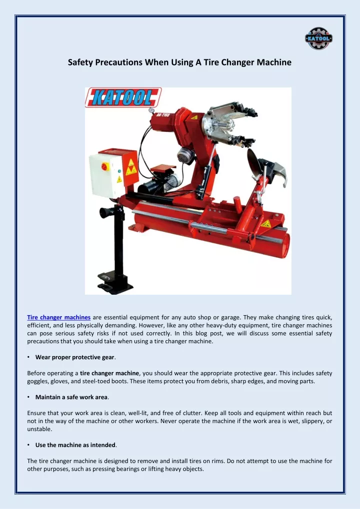 safety precautions when using a tire changer