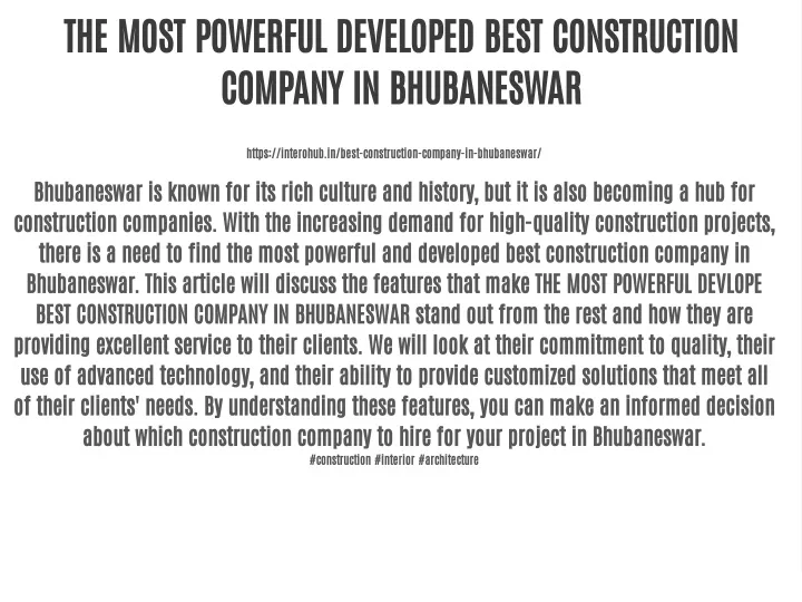 the most powerful developed best construction