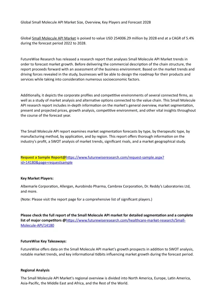 global small molecule api market size overview