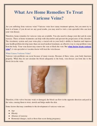 What Are Home Remedies To Treat Varicose Veins?