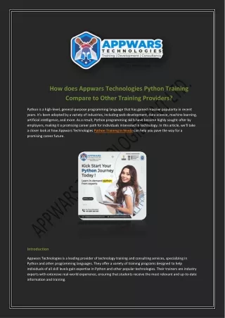 How does Appwars Technologies Python Training Compare to Other Training Providers