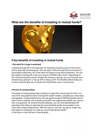 Benefits of investing in mutual funds-wealth first