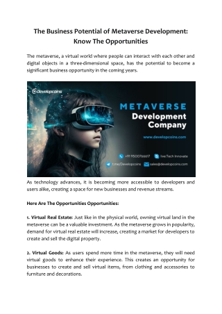 The Business Potential of Metaverse Development : Know The Opportunities