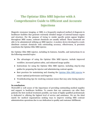 The Optistar Elite MRI Injector with A Comprehensive Guide to Efficient and Accurate Injections(weareiss PDF)11Apr203