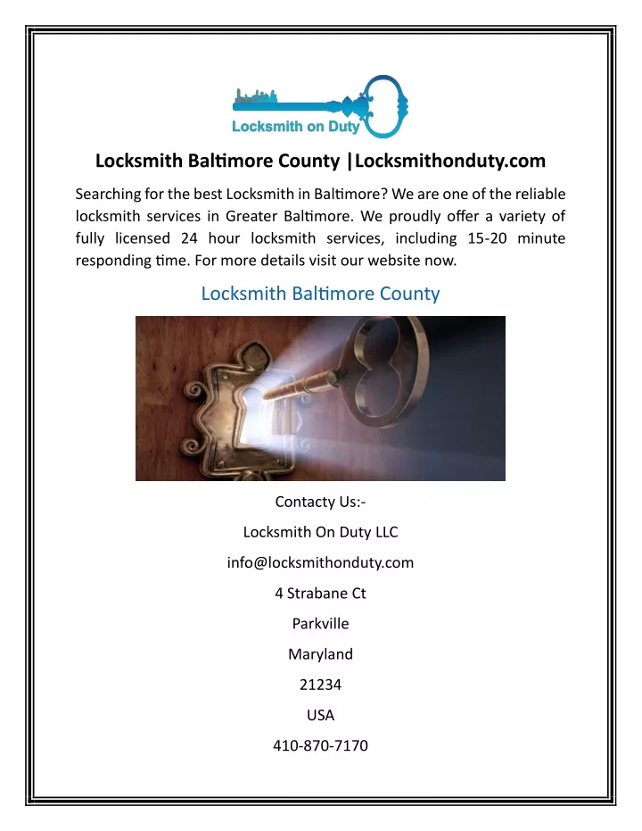 locksmith baltimore county locksmithonduty com