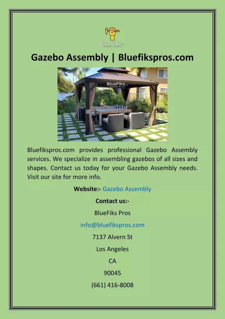 gazebo assembly bluefikspros com