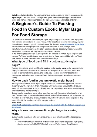 A Beginner's Guide to Packing Food in Custom Exotic Mylar Bags For Food Storage