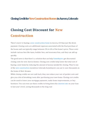 Aurora, CO New Construction Homes Save with Our Closing Credit