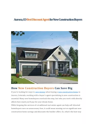 Best Discount Agent for New Construction Buyers in Aurora, CO