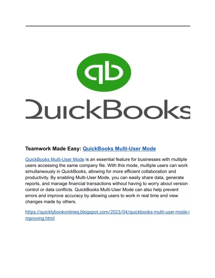 teamwork made easy quickbooks multi user mode