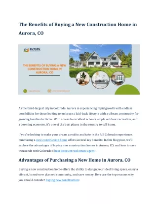 Experience the Perks of Owning a New Construction Home in Aurora, CO