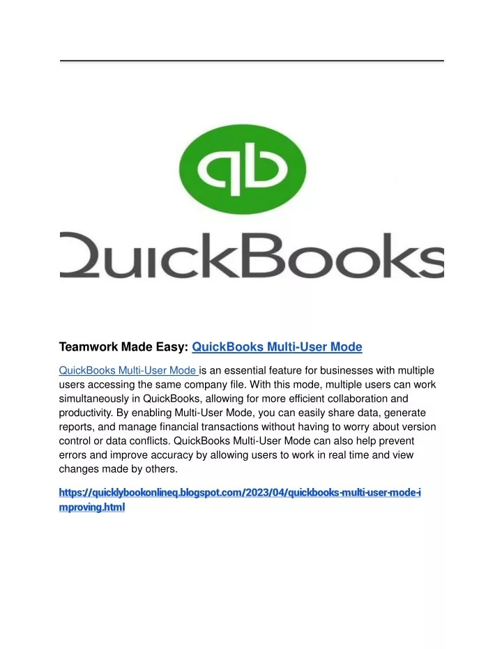 teamwork made easy quickbooks multi user mode