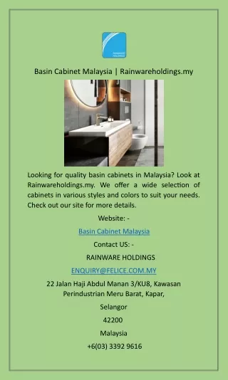 Basin Cabinet Malaysia  Rainwareholdings.my