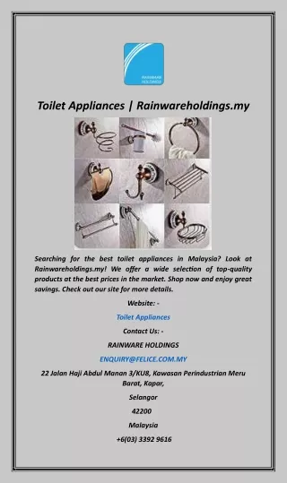 Toilet Appliances  Rainwareholdings.my
