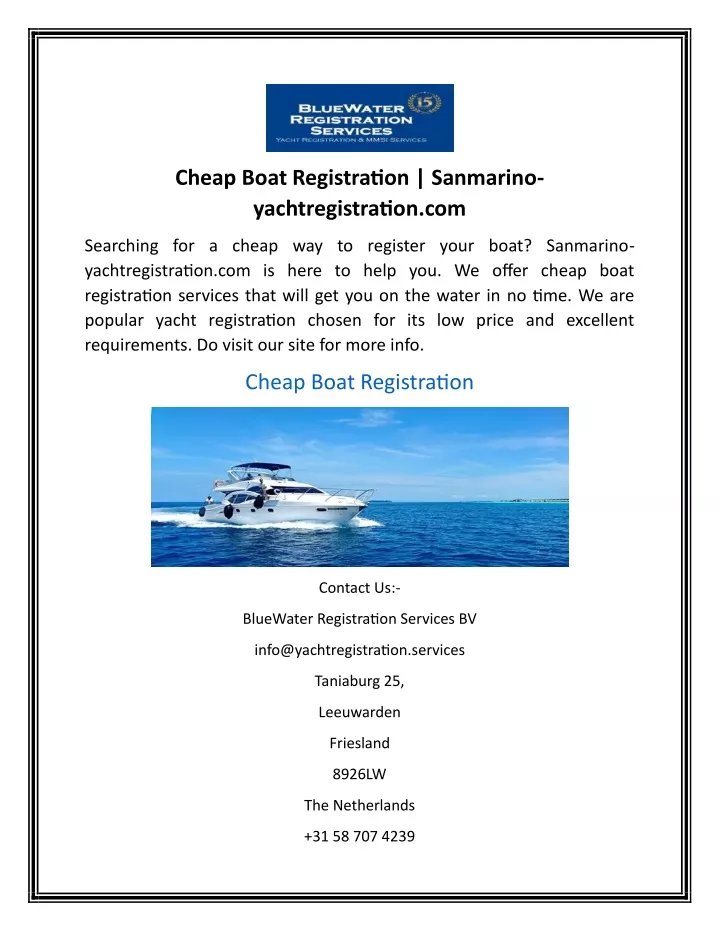 cheap boat registration sanmarino