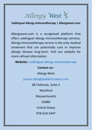 Sublingual Allergy Immunotherapy  Allergywest