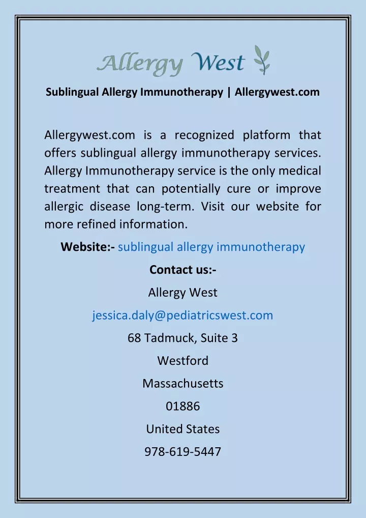 sublingual allergy immunotherapy allergywest com