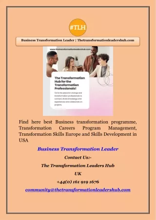 Business Transformation Leader | Thetransformationleadershub.com