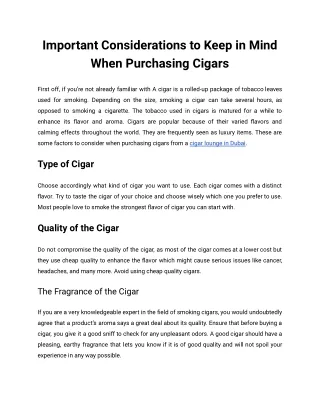 Important Considerations to Keep in Mind When Purchasing Cigars