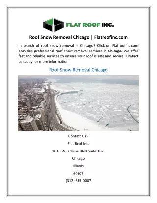 Roof Snow Removal Chicago  Flatroofinc.com