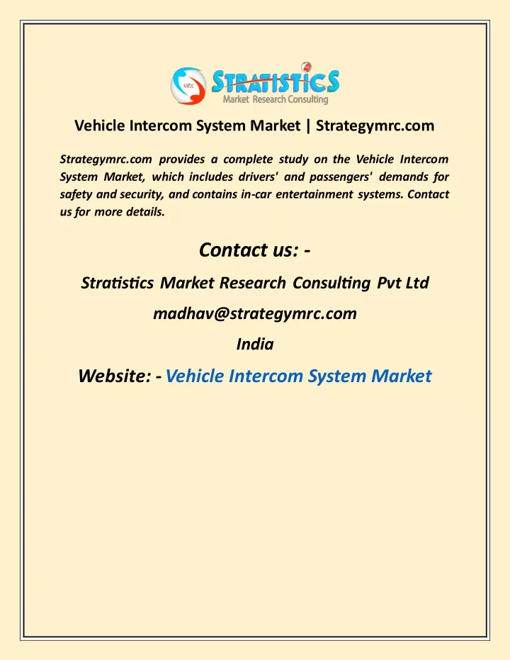 vehicle intercom system market strategymrc com