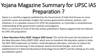 yojana magazine summary for upsc ias preparation