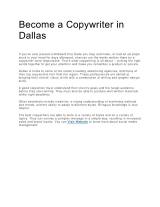 Become a Copywriter in Dallas