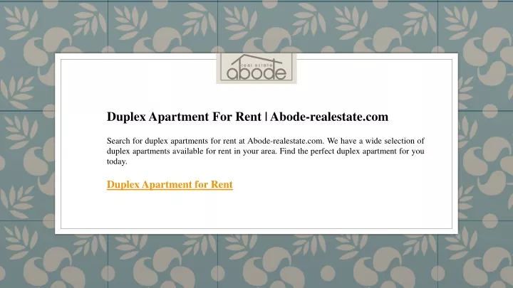 duplex apartment for rent abode realestate