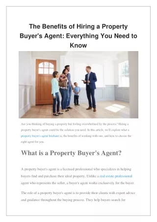 The Benefits of Hiring a Property Buyer's Agent Everything You Need to Know