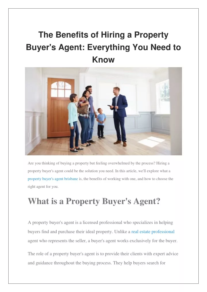 the benefits of hiring a property buyer s agent