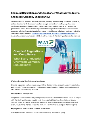 Chemical Regulations and Compliance What Every Industrial Chemicals Company Should Know