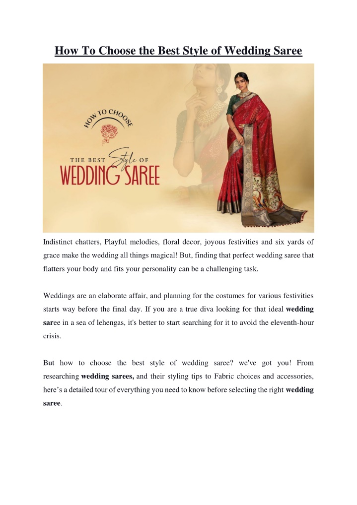 how to choose the best style of wedding saree