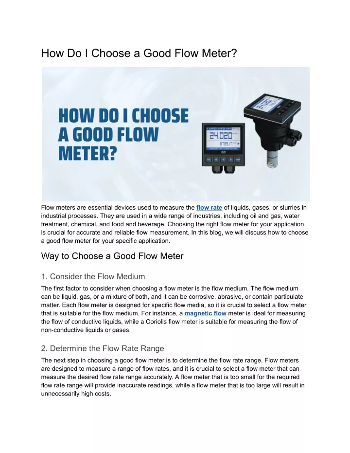 how do i choose a good flow meter