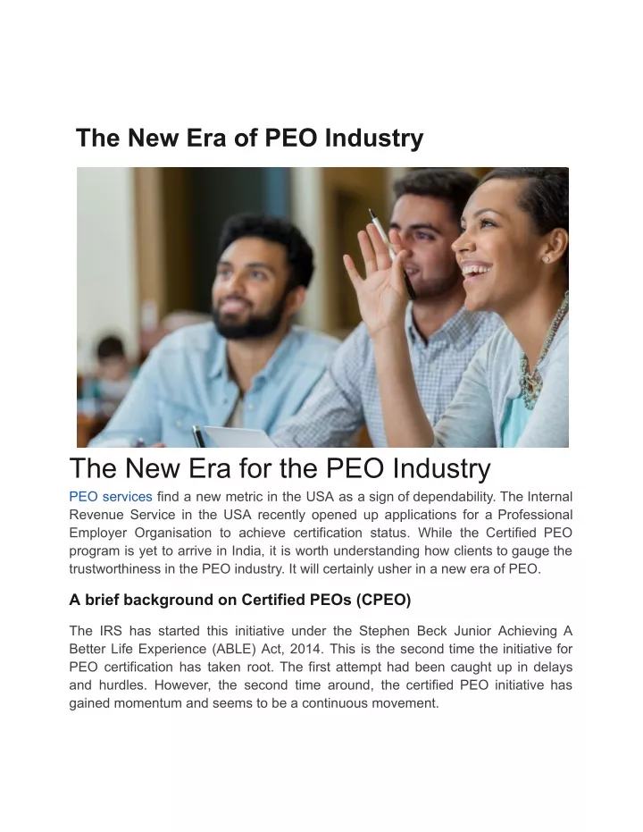 the new era of peo industry