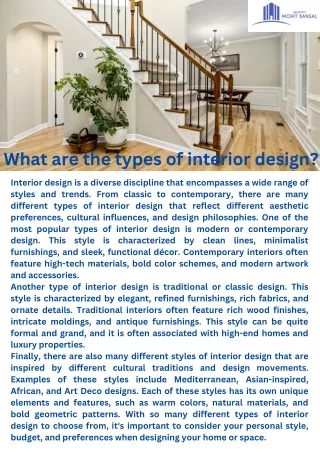 What are the types of interior design By Mohit Bansal Chandigarh