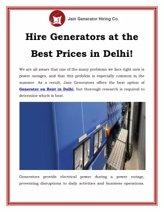 Hire Generators at the Best Prices in Delhi