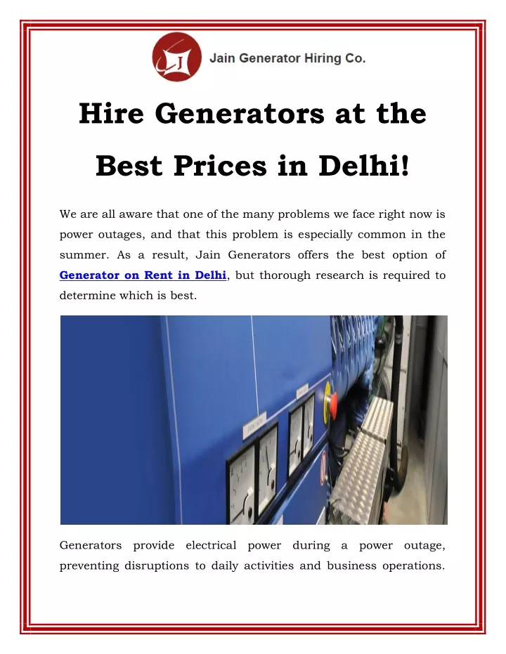 hire generators at the