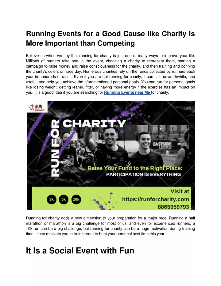 running events for a good cause like charity