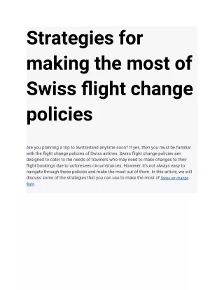 strategies for making the most of swiss flight
